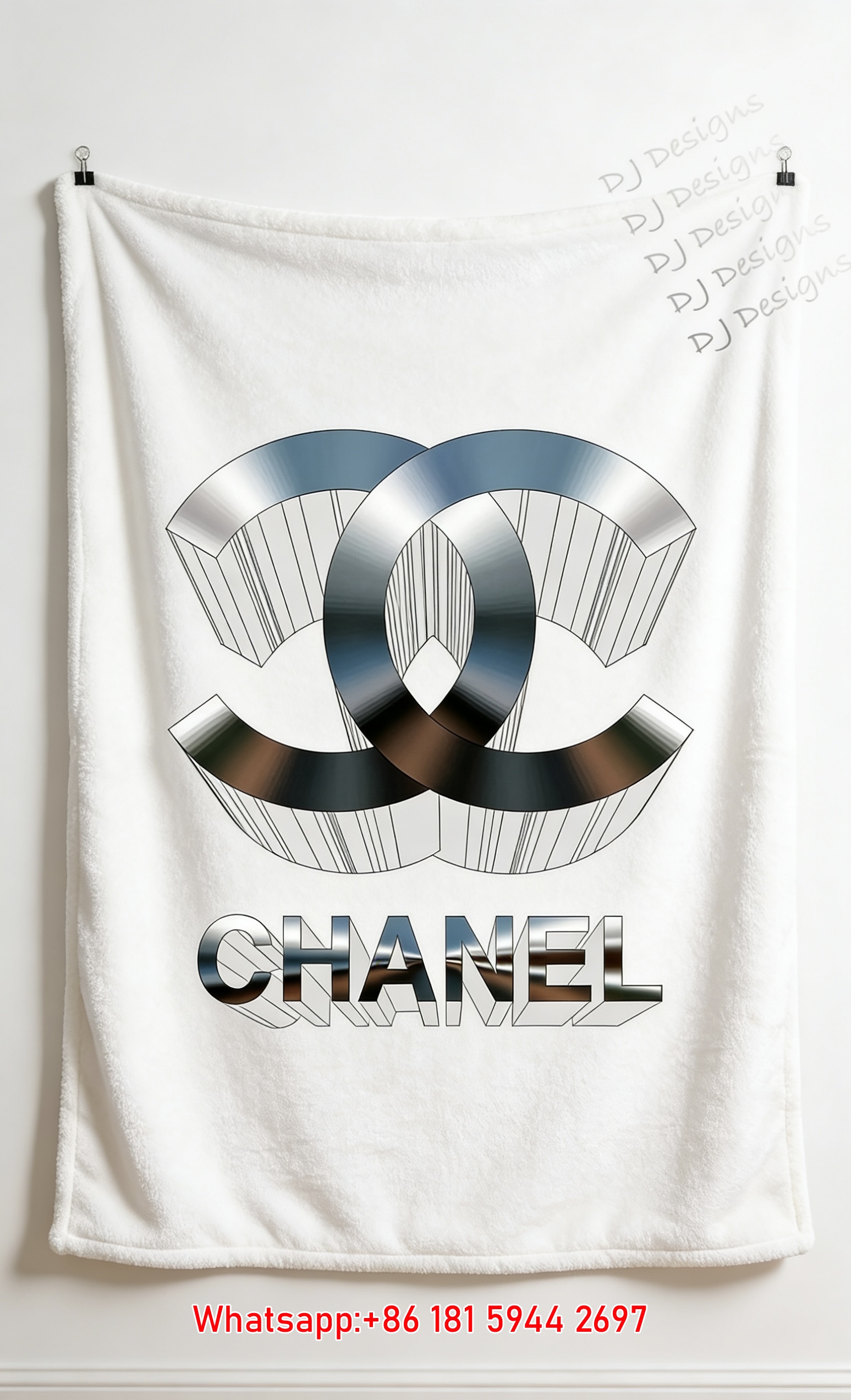 Luxury Chanel 3D Metallic Logo Flannel Sofa Throw Blanket IMG_6821